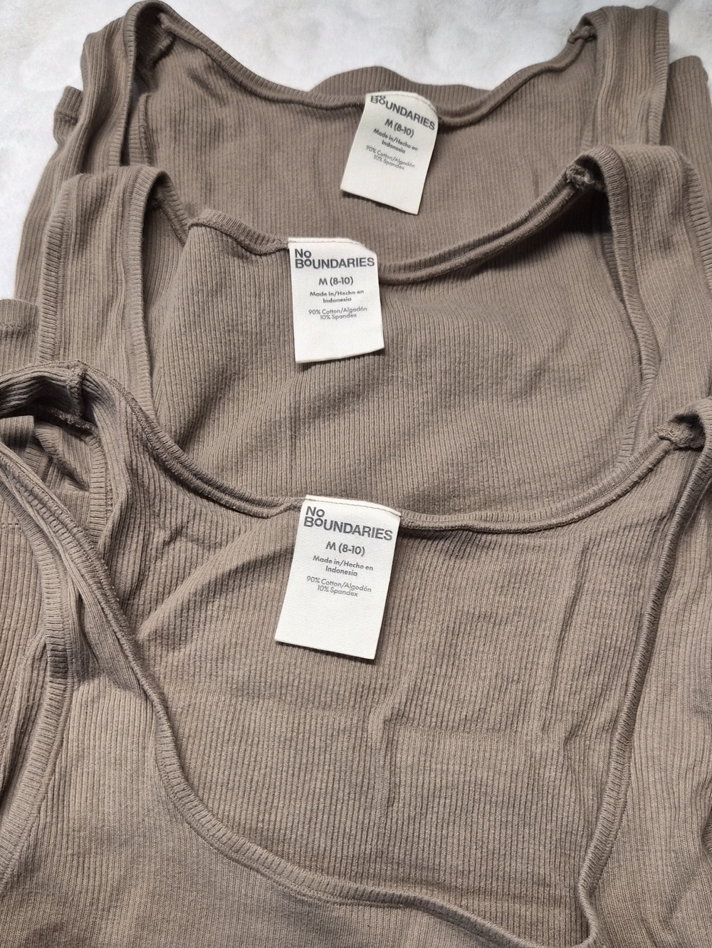 (3) No Boundaries Women's Ribbed Scoop Tanks - Taupe Beige MED